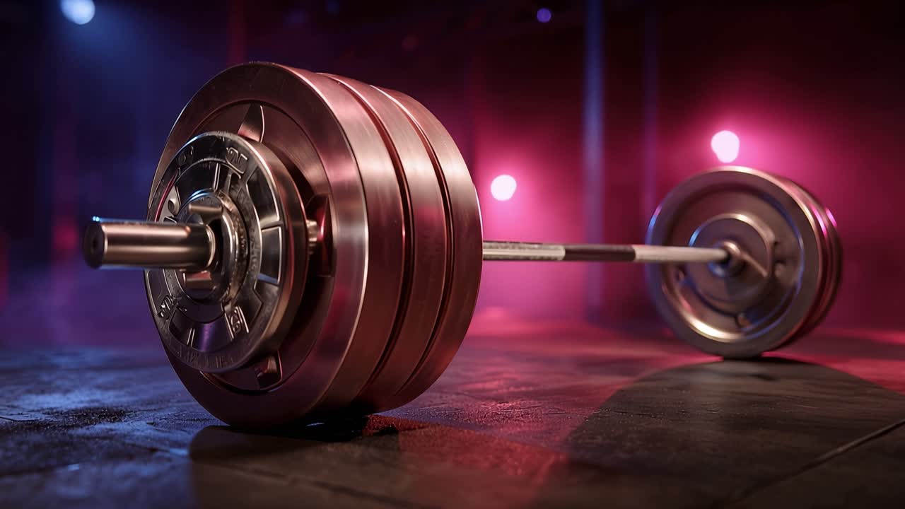 Focused on Strength Training: A Captivating Glimpse of a Well-Equipped Barbell Set Ready for an Intense Workout Session in a Dynamic Atmosphere