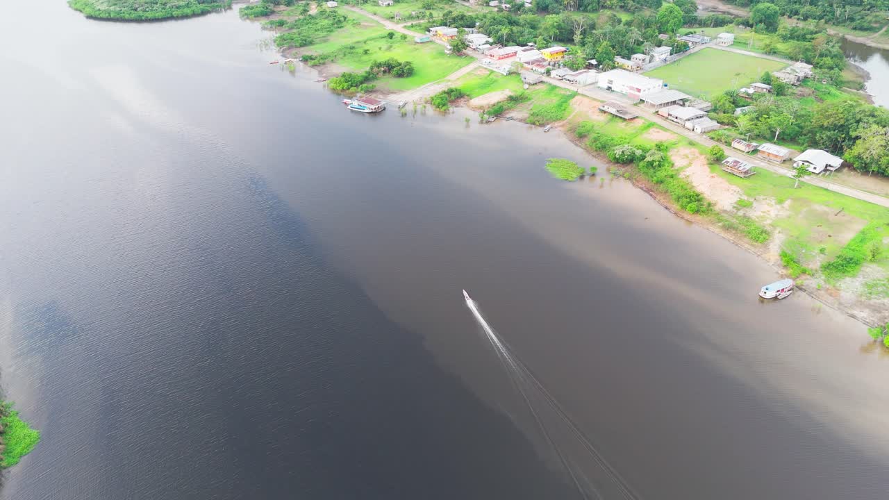 Remote Waterfront Village, Tropical Travel, Speedboat Transport, Aerial