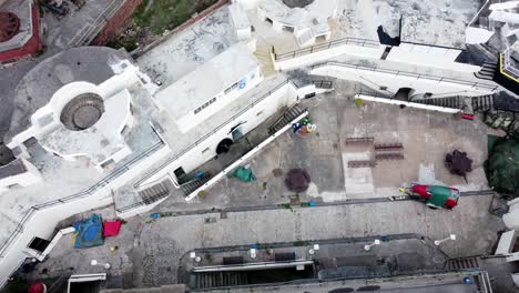 Fort-Perch-rock-New-Brighton-sandstone-coastal-defence-battery-museum-birdseye-aerial-view-descending