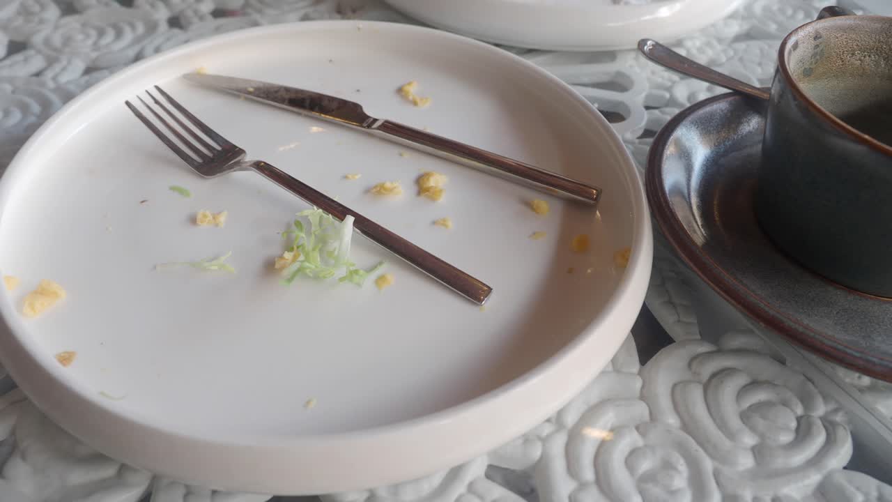 Empty Plate and Coffee Cup on Table