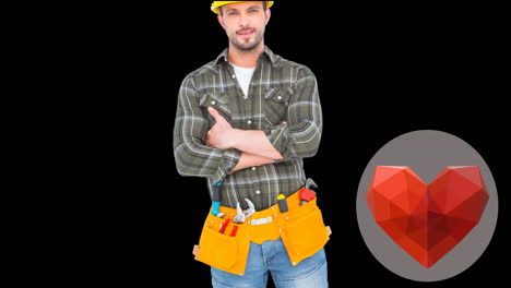 animación del corazón sobre el constructor masculino caucásico