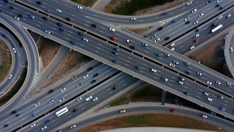 aerial view of a busy highway interchange with traffic