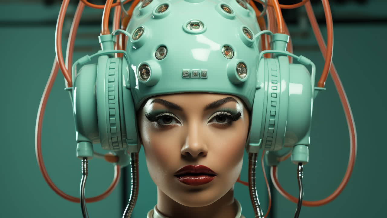 auriculares tecnológicos femeninos y auriculares vr de la era espacial hechos con ia