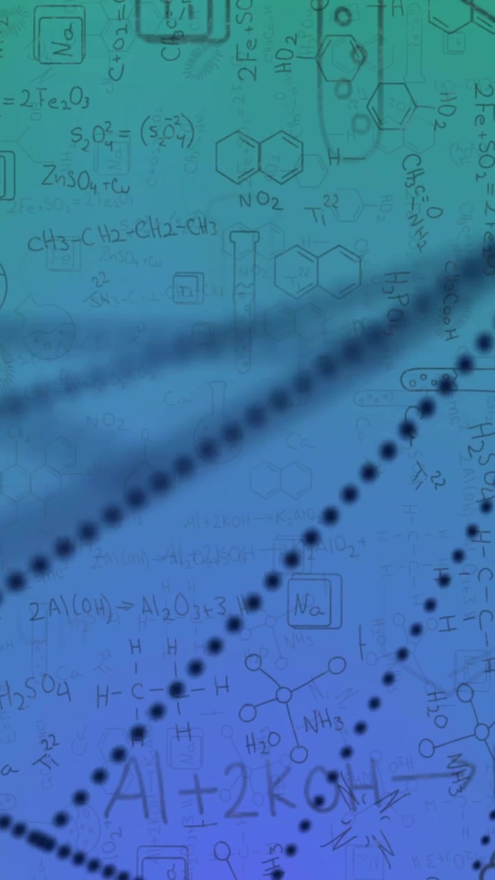 Animation of dna strand and shapes over chemical equations