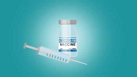 animation of a syringe filled with covid vaccine, on a blue background