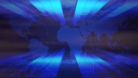 newsroom with blue neon lines on world map