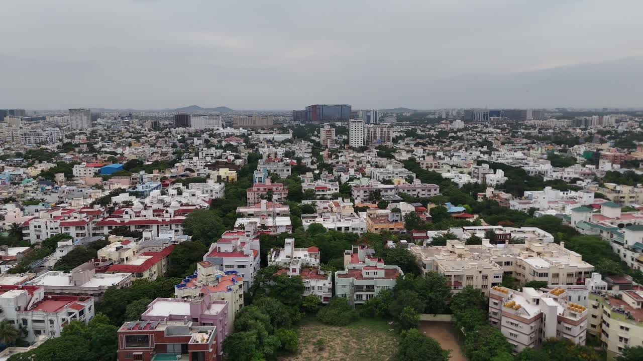 Drone perspective of IT office blocks under construction, Thiruvanmiyur
