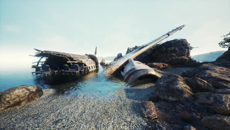 airplane wreck on a deserted island beach