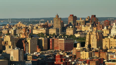 aerial view of buildings on manhattan's upper west side. shot at dusk during the summer