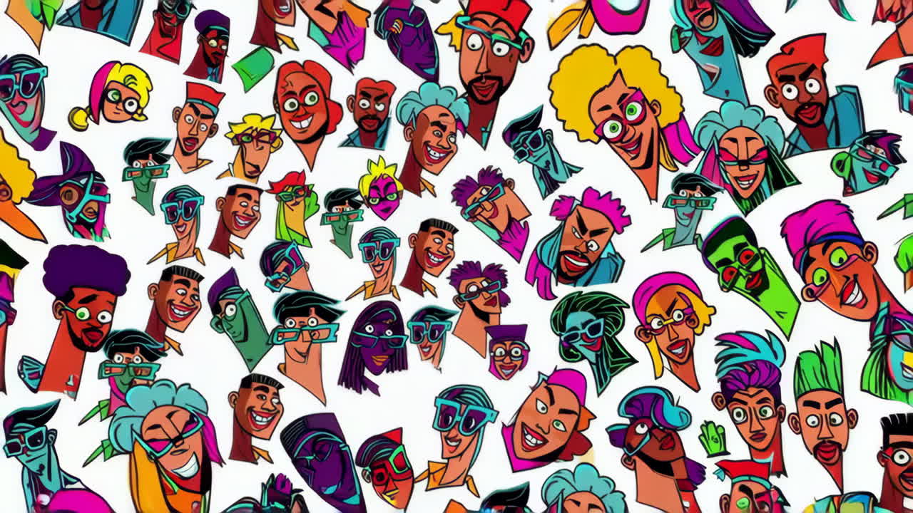 Collection of Vibrant and Stylized Cartoon Character Faces