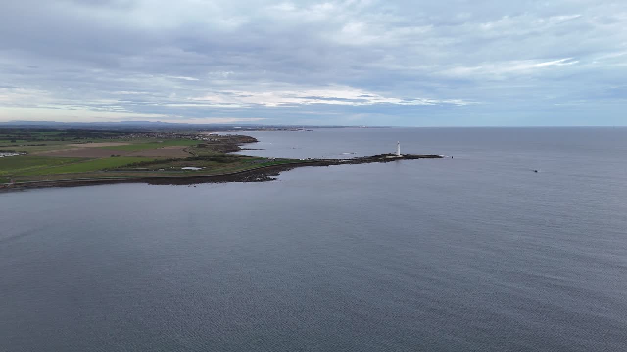 Aerial drone view Whitley Bay seaside beach british town city english city tyne and wear north east england coastline