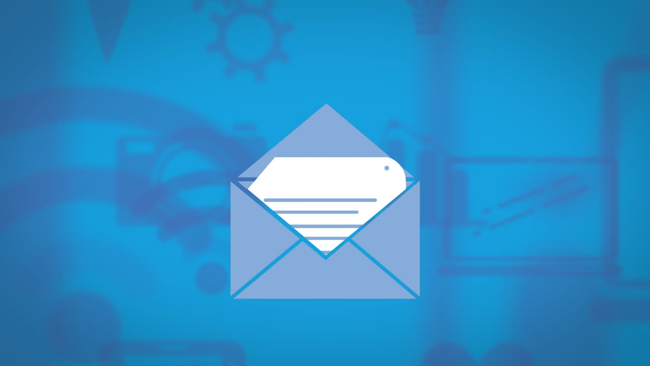 Animazione di icona email su sfondo blu