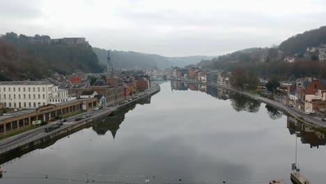 aerial view of a village by a canal