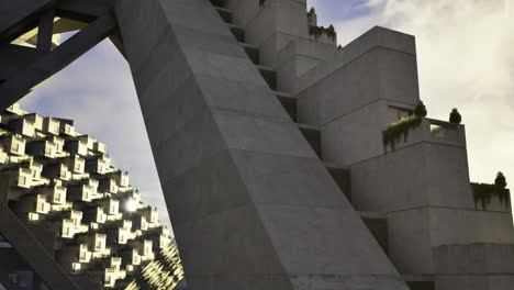 modern architectural design showcases innovative concrete structures at sunset