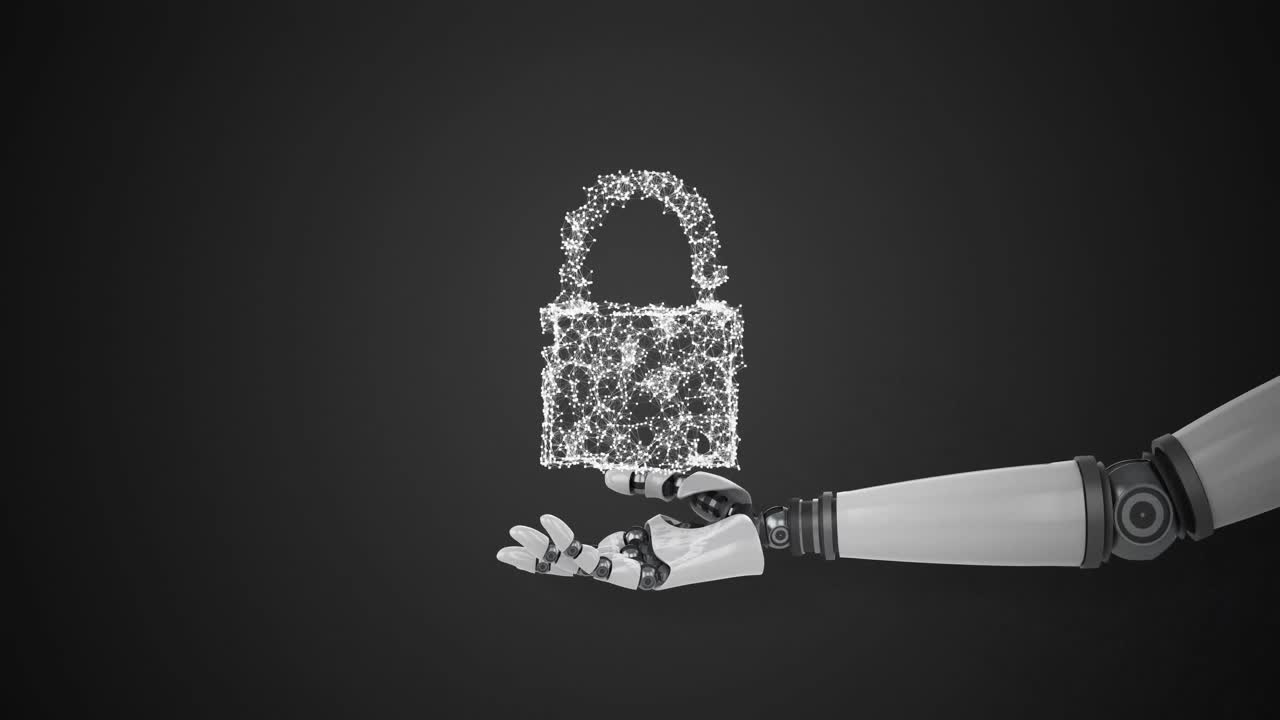 mano robótica que presenta la seguridad de datos en la nube digital