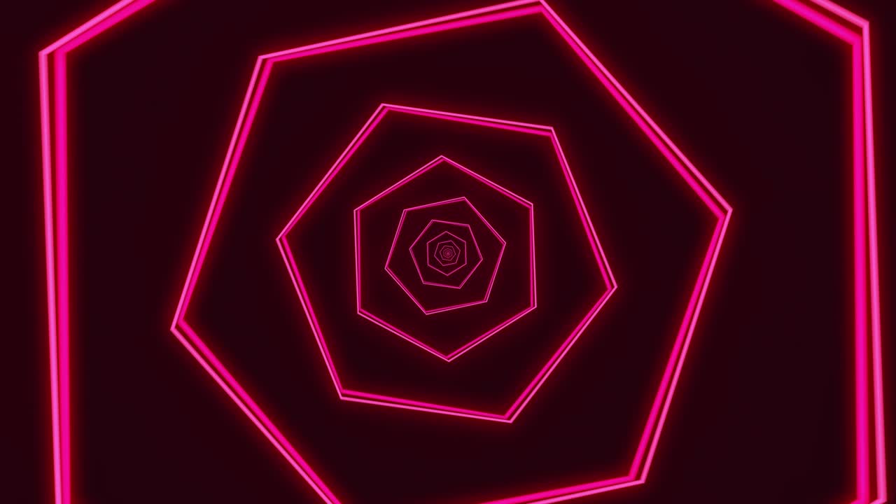 fondo abstracto con luces de neón túnel hexagonal sin fin animación en bucle sin costuras. concepto de video tecnológico. papel tapiz futurista.