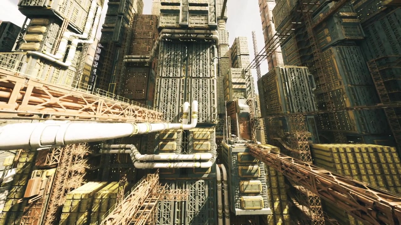 Cluttered industrial environment with tools and worn metal surfaces