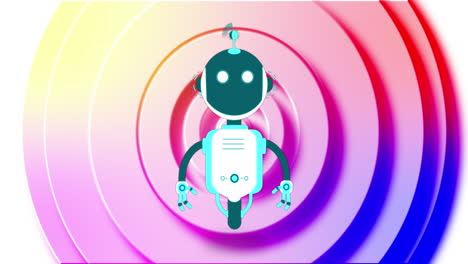 animación de un chat bot sobre círculos de colores en el fondo