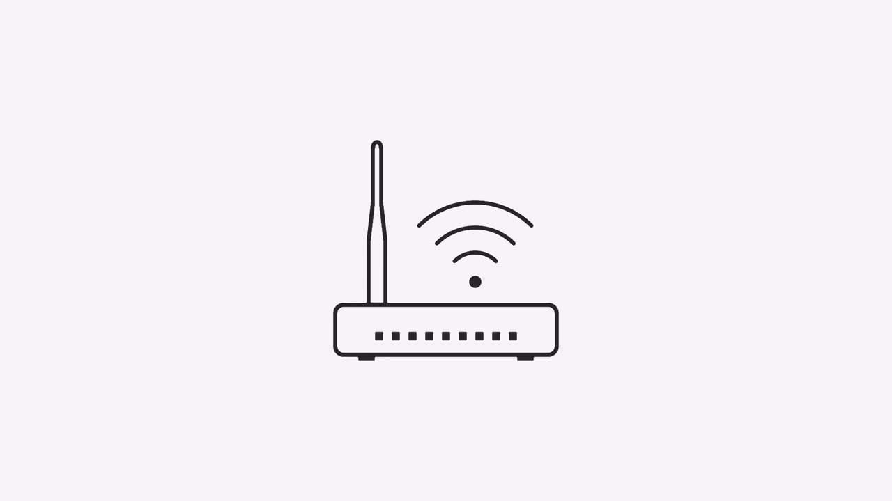 Icona animata in stile line art di un router Wi-Fi che emette segnale