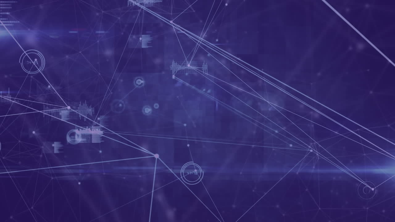 Animation of loading bar over network of connections with data processing