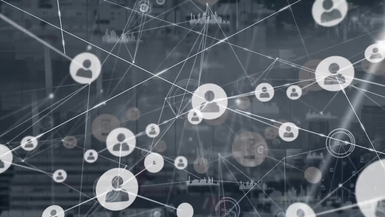 연결 네트워크의 애니메이션과 컴퓨터 서버를 통한 데이터 처리