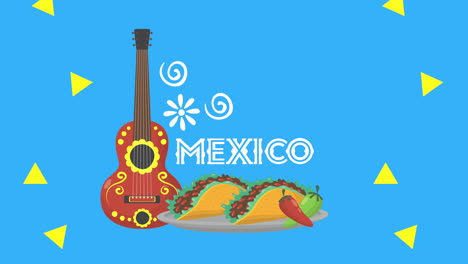 viva mexico animation with guitar instrument and tacos