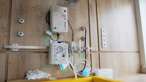 resuscitating equipment for newborns in the maternity hospital ward. innovative device for checking babies after birth.