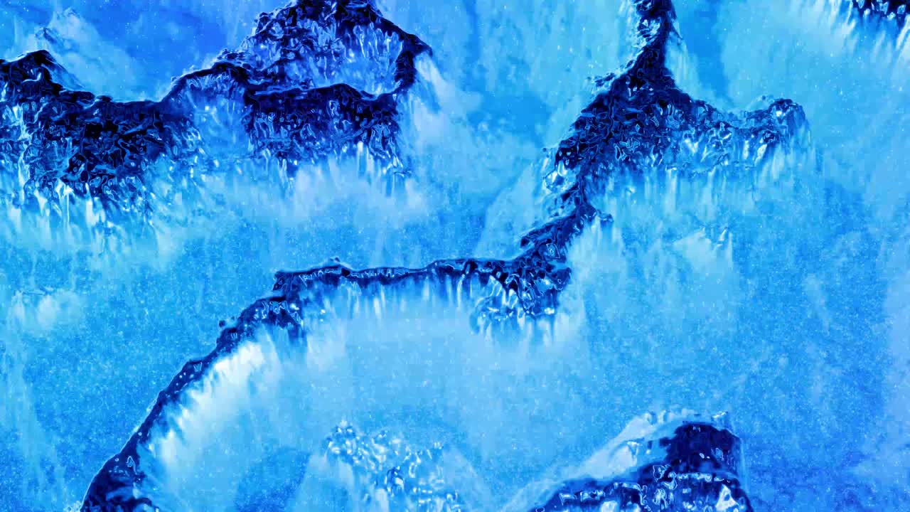 반이는 반이는 표면에 파란색 패턴을 가진 물결 모양의 추상적인 액체 배경; 포일 또는 반이는 유리 표면과 같은 점성 파란 액체; 아름다운 창의적인 축제 배경; 간단한 밝은 bg.