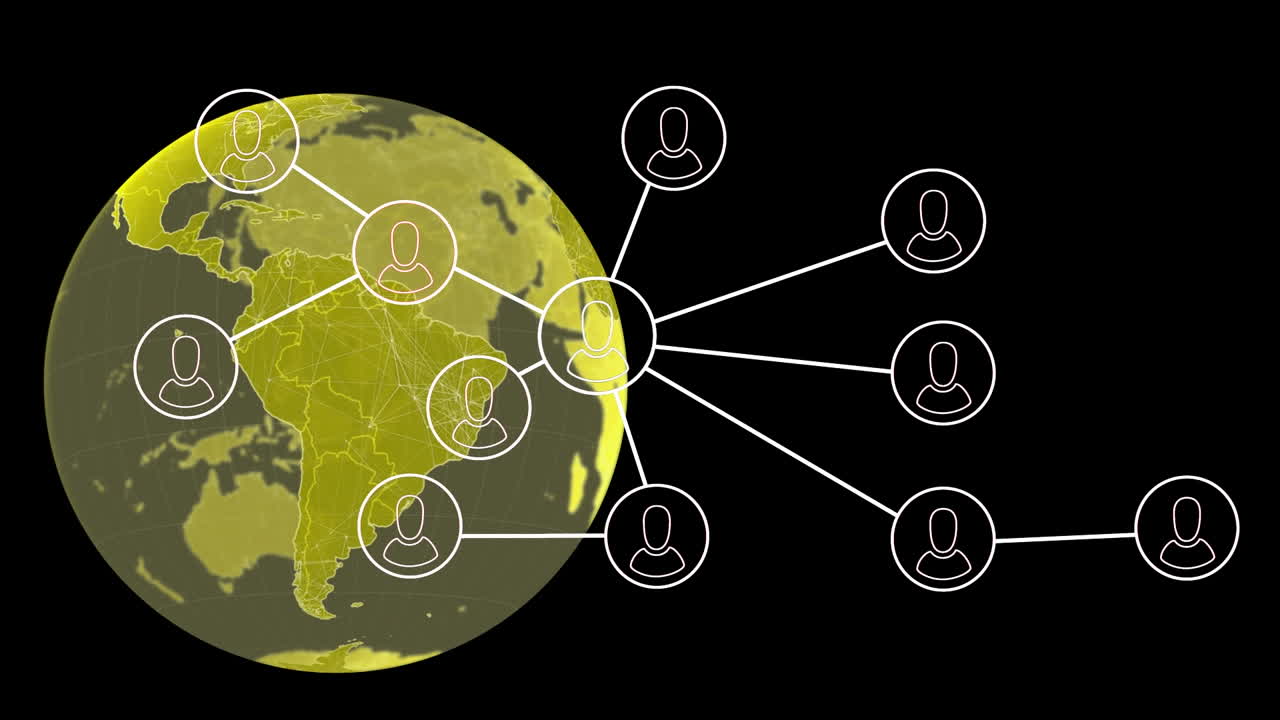 animación de la red de conexiones con los iconos de la gente en todo el mundo