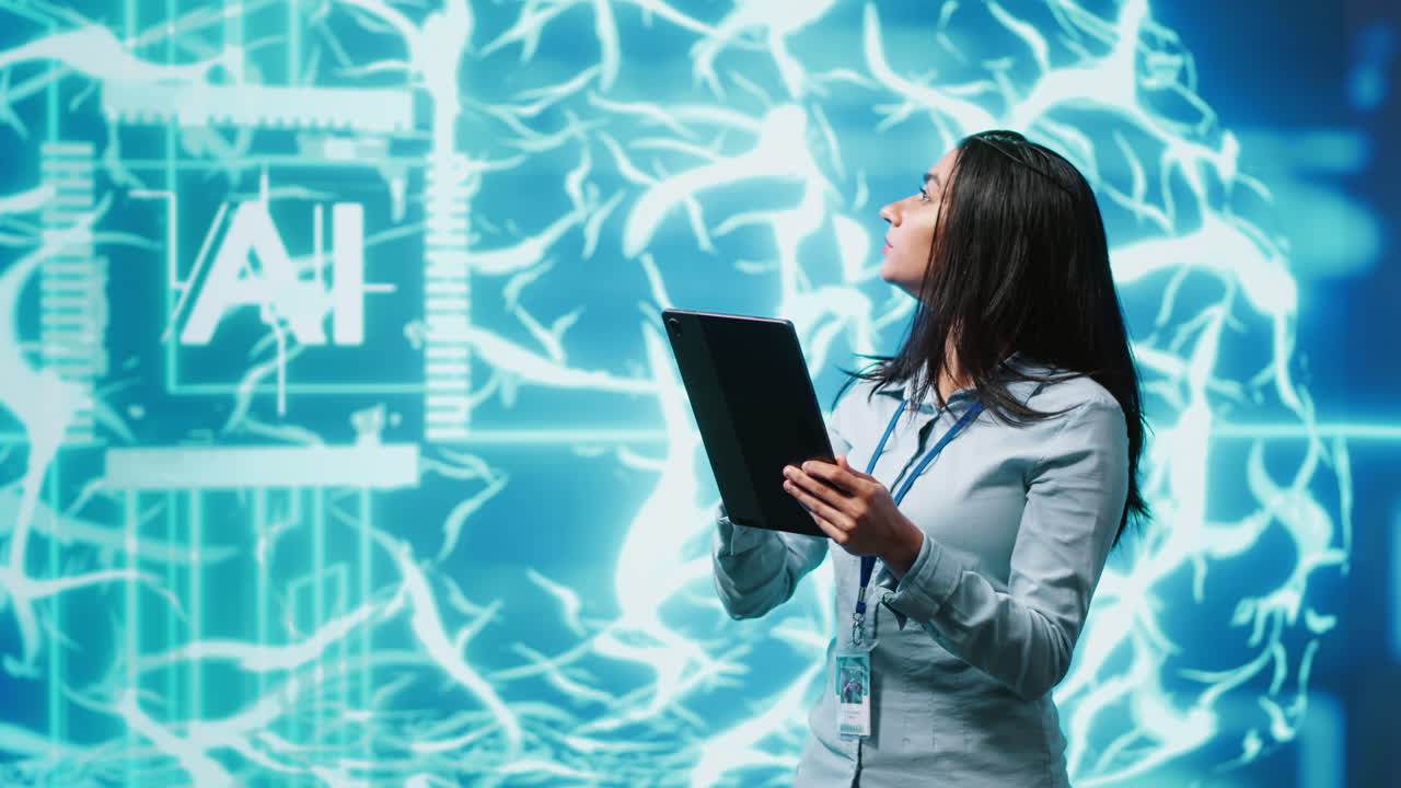 desarrollador que utiliza una tableta para implementar el procesamiento paralelo de inteligencia artificial