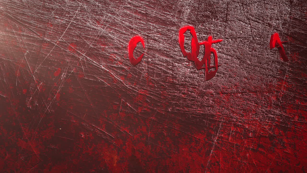 Animated closeup text Covid19 and mystical horror background with dark bloode