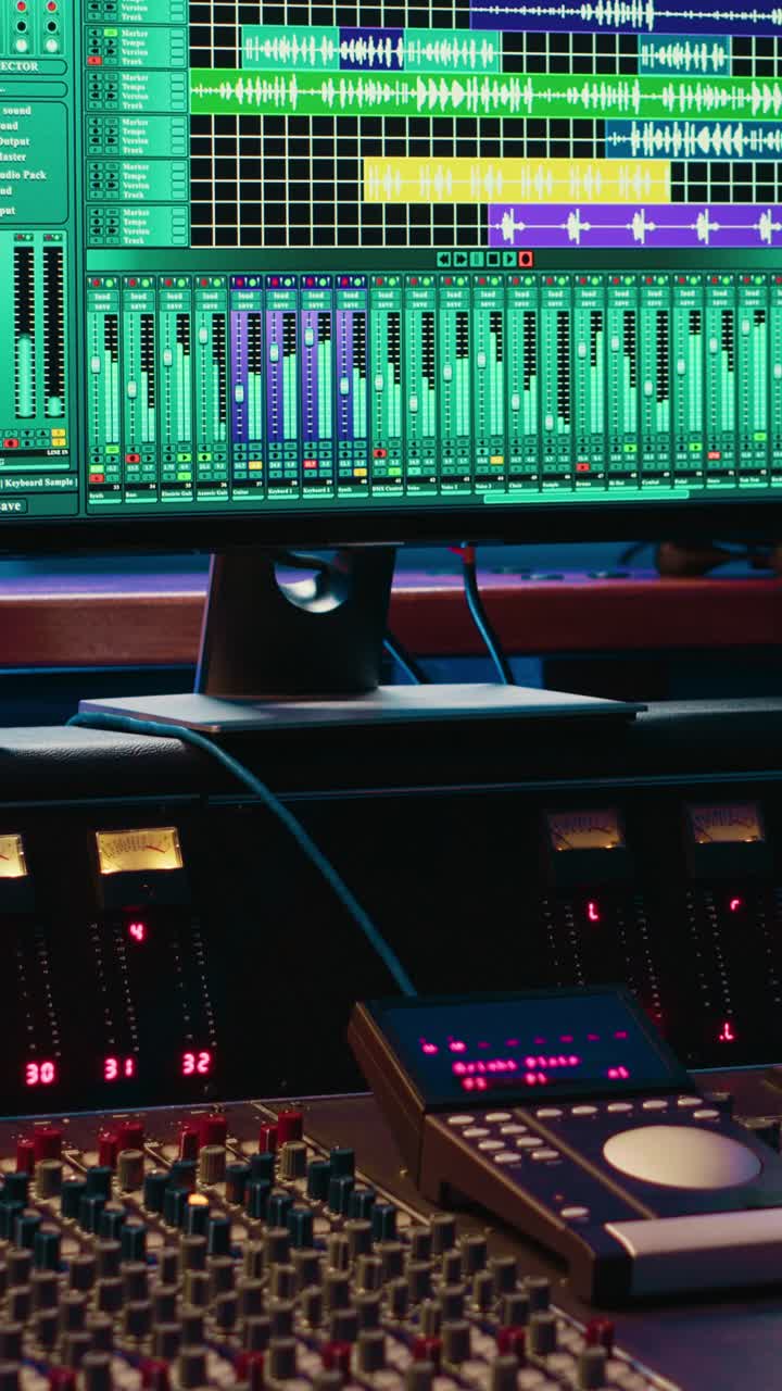 Professional Audio Mixing Console and Digital Audio Workstation in Studio