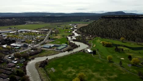 US, Oregon, Prineville, , 2025-04-11 - Drone view of the Crooked River at Rimrock Park on a beautiful spring day in central Oregon