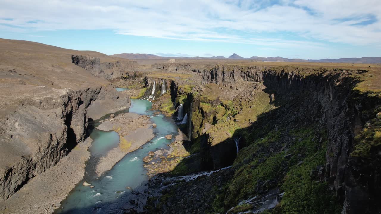 río turquesa con cascadas en las tierras altas
