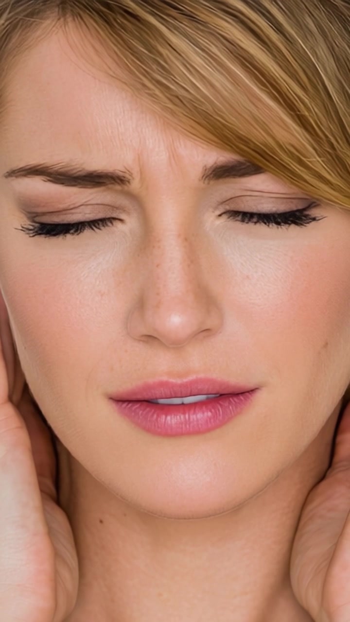 A woman expressing emotion with her eyes closed, capturing a moment of introspection, vulnerability, and beauty, highlighting her features and delicate makeup.