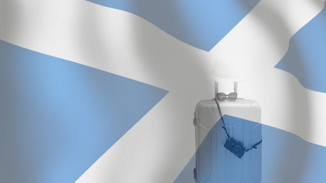 travel essentials animation on scottish flag background