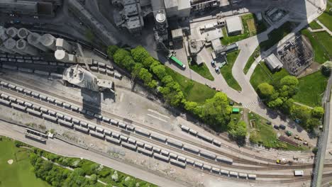 aerial drone flight with a birdseye view of breedon hope cement works in derbyshire peak district national park