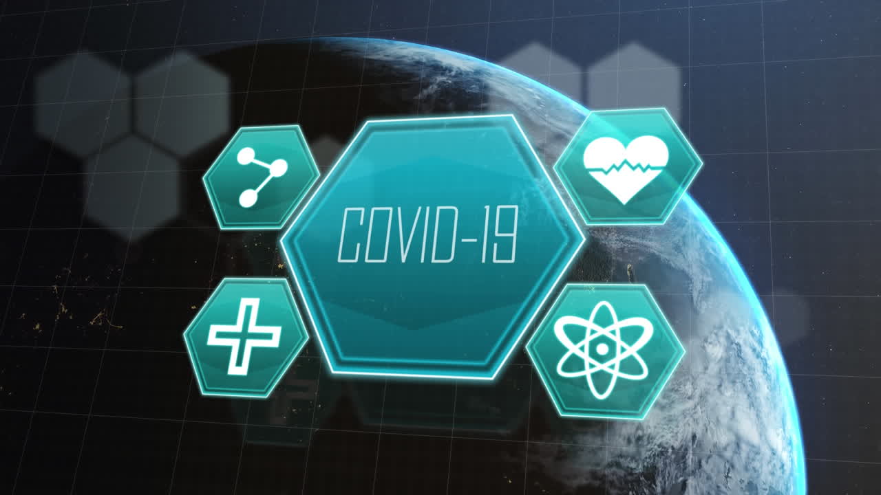 코로나바이러스 기간 동안 지구 행성에 대한 의료 아이콘입니다.