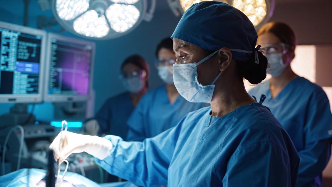 Dedicated Surgical Team in Action Inside an Operating Room, Focused on Precision and Care During a Complex Medical Procedure to Ensure Patient Safety