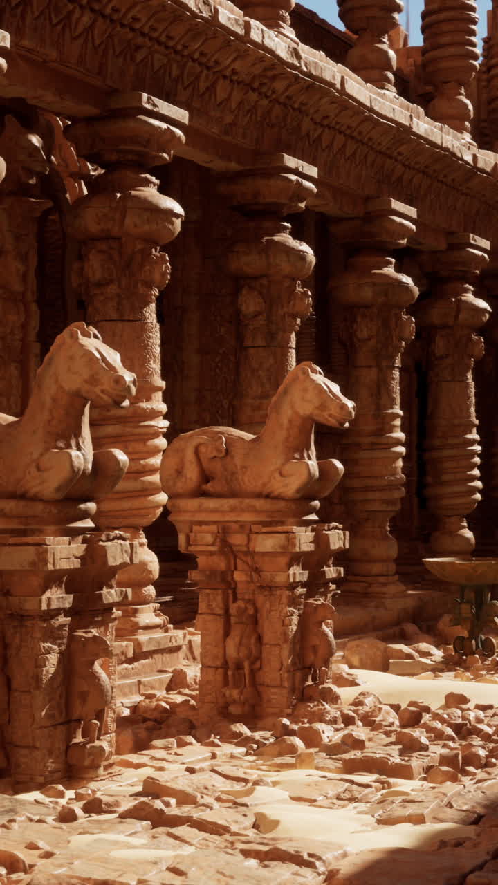 ruinas de templos antiguos con caballos de piedra