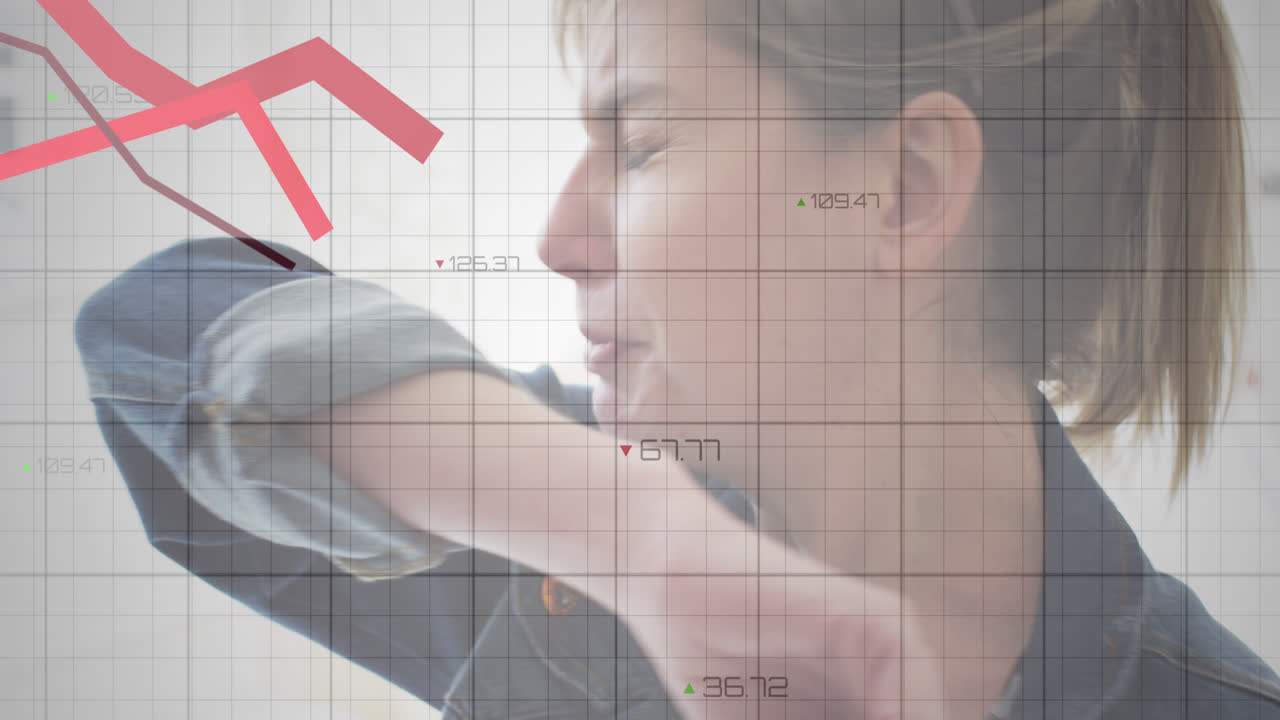 여성이 재채기를 하는 통계를 보여주는 디지털 인터페이스의 애니메이션