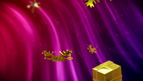 Animation-of-christmas-decorations-falling-over-pink-to-purple-background