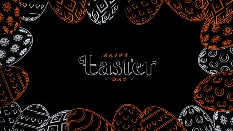happy easter seamless animation with neon lines. video 4k animation of glowing neon abstraction easter holiday on black background.