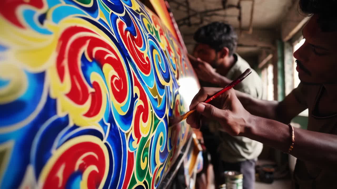 Colorful Vehicle Painting in a Workshop