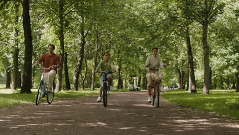 people riding bicycles in the park