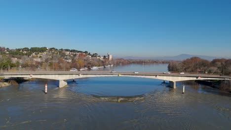 aerial above scenic landscape and the rhône river in avignon france