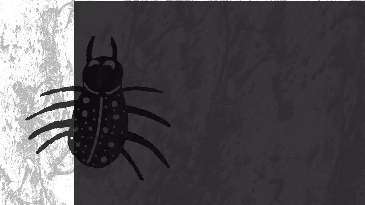 Animation av Halloween-insekt över rörlig vit och grå bakgrund