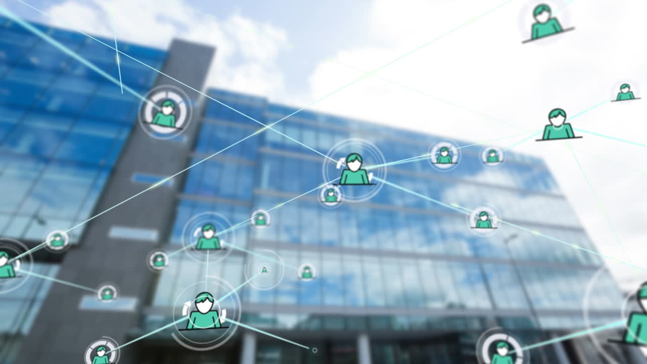 도시 풍경 위의 데이터 처리 애니메이션