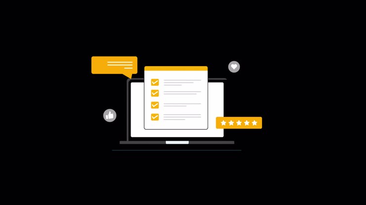 Laptop Displaying Online Feedback and Customer Review Icons