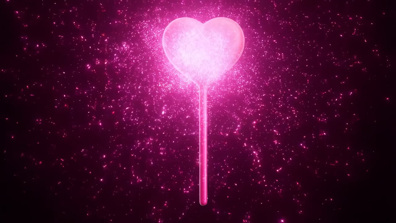 Glowing Pink Heart Lollipop with Evolving Sparkles